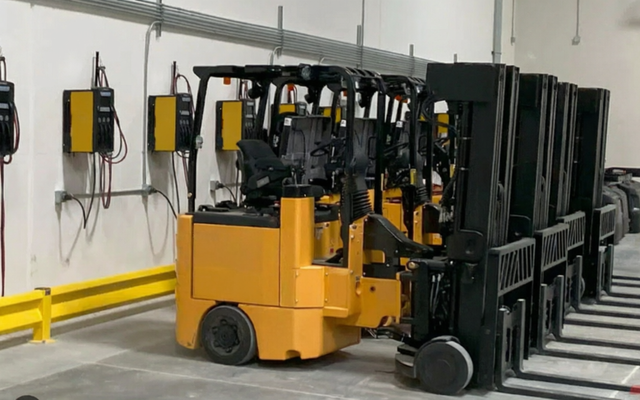 Battery charger units in a charging bay